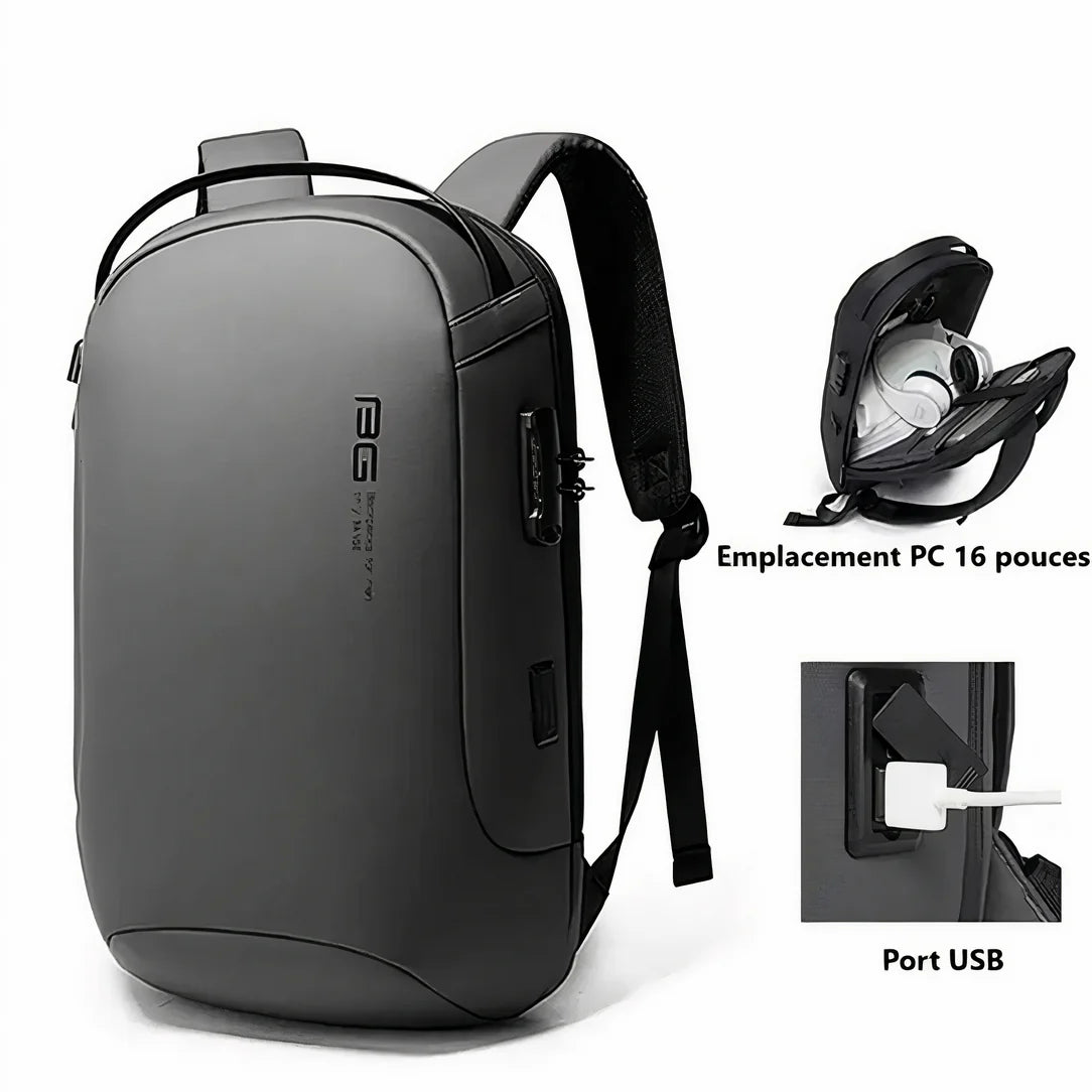 Sac à dos professionnel antivol Sentinel gris foncé avec serrure intégrée et port USB
