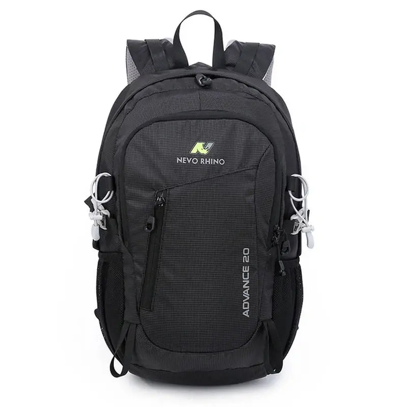 Sac à dos randonnée 20l noir avec multiples compartiments et clips extérieurs