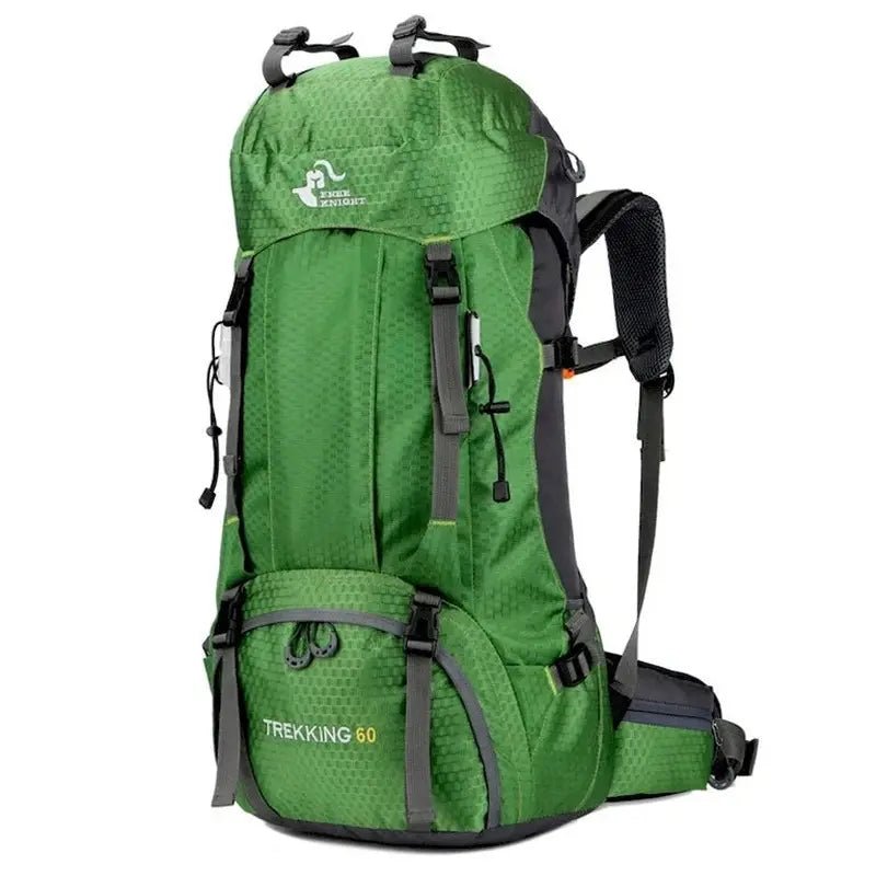 Sac à dos randonnée 60 L Trek vert avec multiples sangles et compartiments