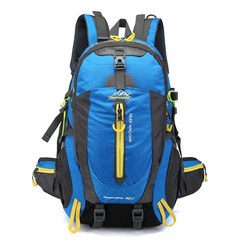 Sac à dos randonnée femme 40l bleu et gris avec accents jaunes pour l’extérieur