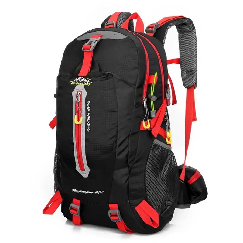 Sac à dos randonnée femme 40l noir et rouge avec multiples compartiments et bretelles ajustables