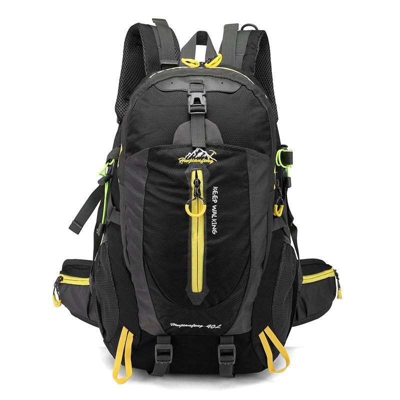 Sac à dos randonnée femme 40l noir gris avec accents jaunes pour trekking et outdoor