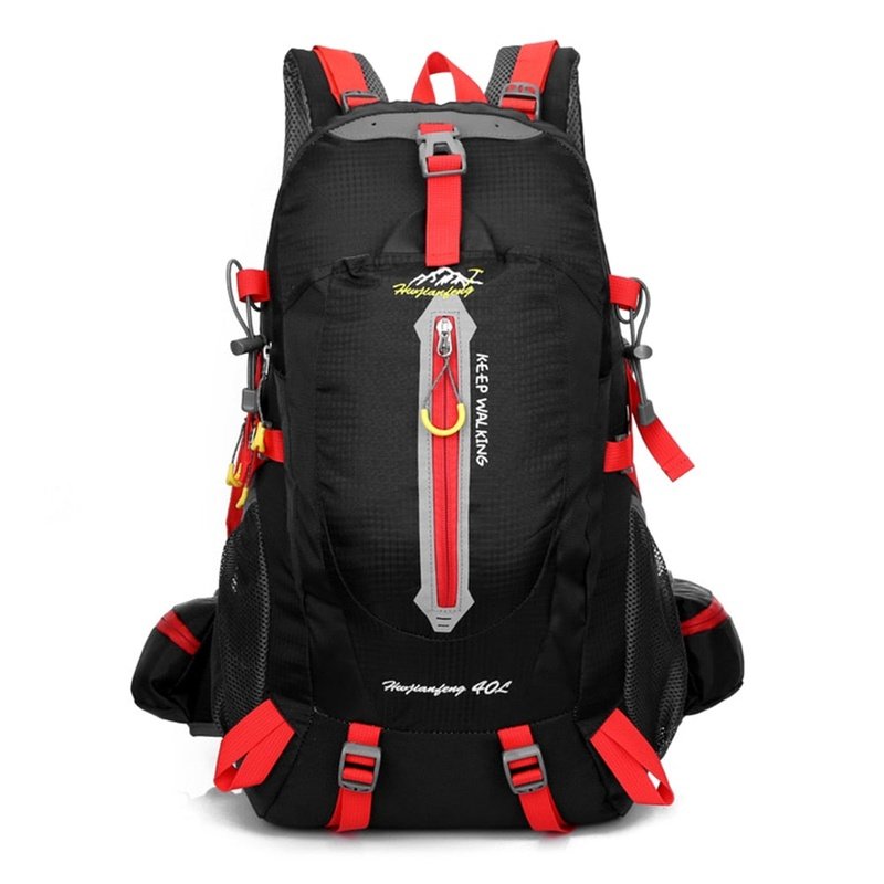 Sac à dos randonnée femme 40l noir et rouge avec plusieurs compartiments et sangles