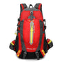 Sac à dos randonnée femme 40l rouge et gris avec accents jaunes et multiples compartiments