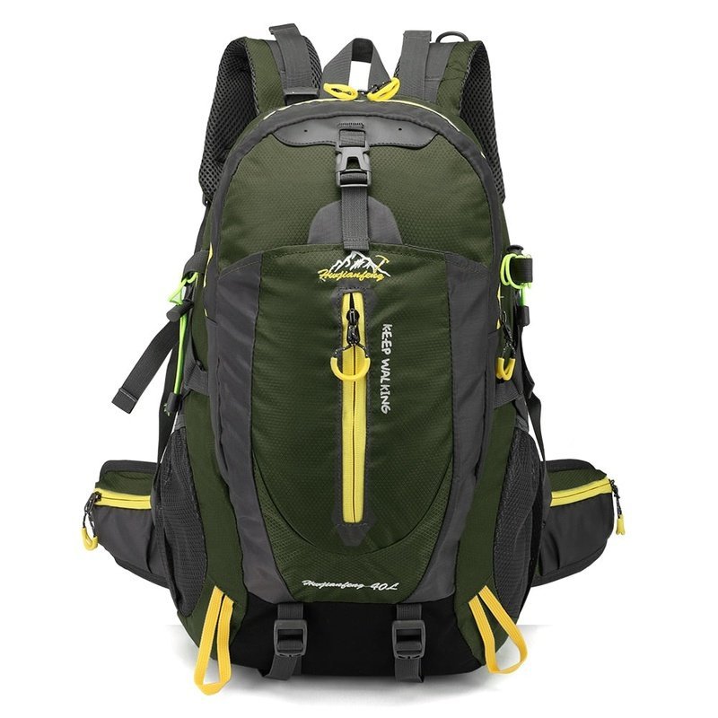 Sac à dos randonnée femme 40l vert et gris avec accents jaunes, pratique et léger