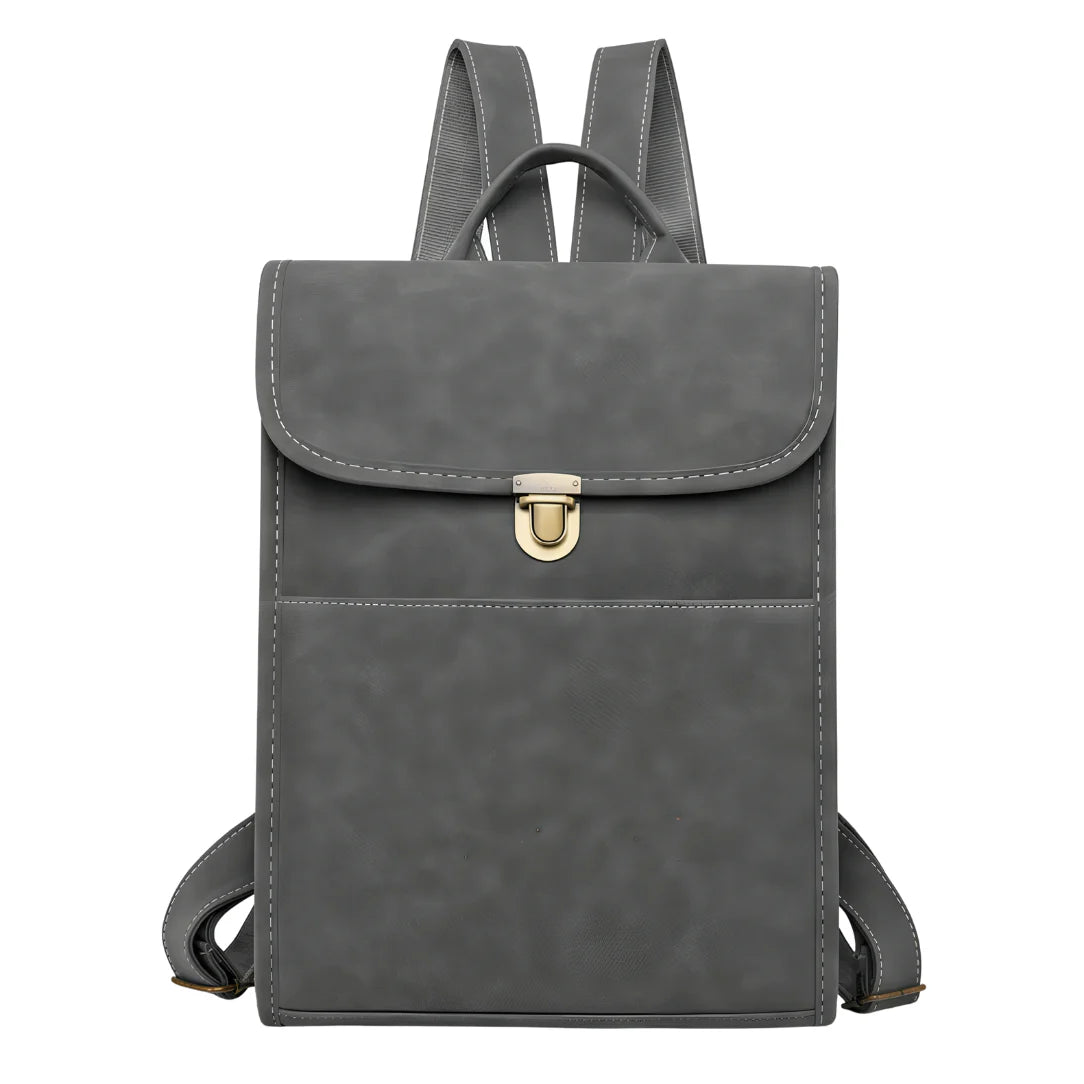 Sac à dos rectangulaire en cuir faux gris avec fermoir métallique doré