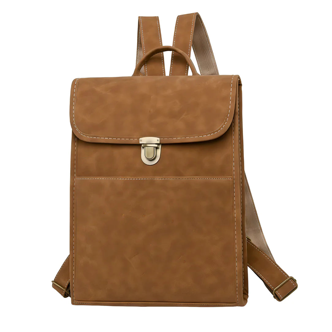 Sac à dos rectangulaire en cuir faux tanné avec rabat et fermoir métallique