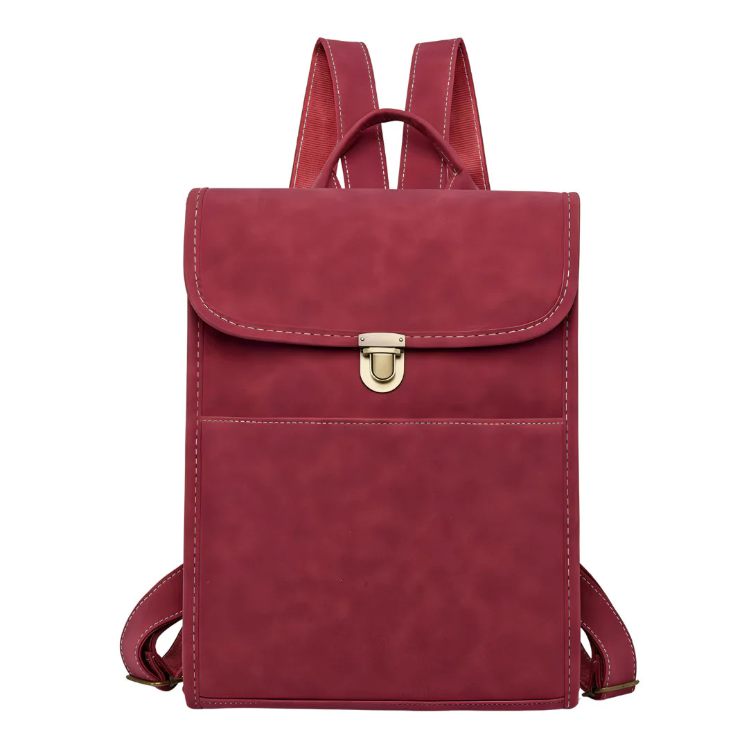 Sac à dos rectangulaire en cuir bordeaux faux cuir avec fermoir doré