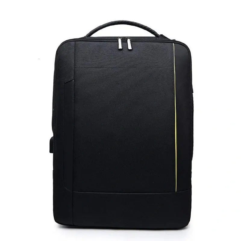 Sac à dos rectangulaire pour PC 15,6 pouces noir avec poignée, zippers argentés et bande or