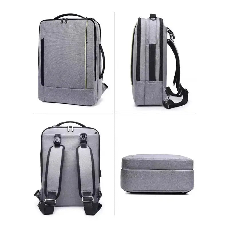 Sac à dos rectangulaire gris pour PC 15,6 pouces avec plusieurs compartiments