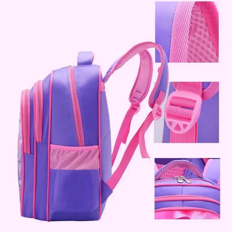 Sac à dos Reine des Neiges maternelle violet et rose avec compartiments et bretelles ajustables
