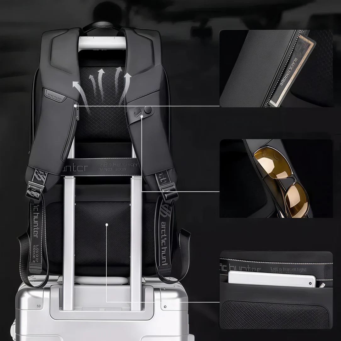 Sac à dos rigide antivol Artic Hunter noir avec multiples compartiments pour voyager