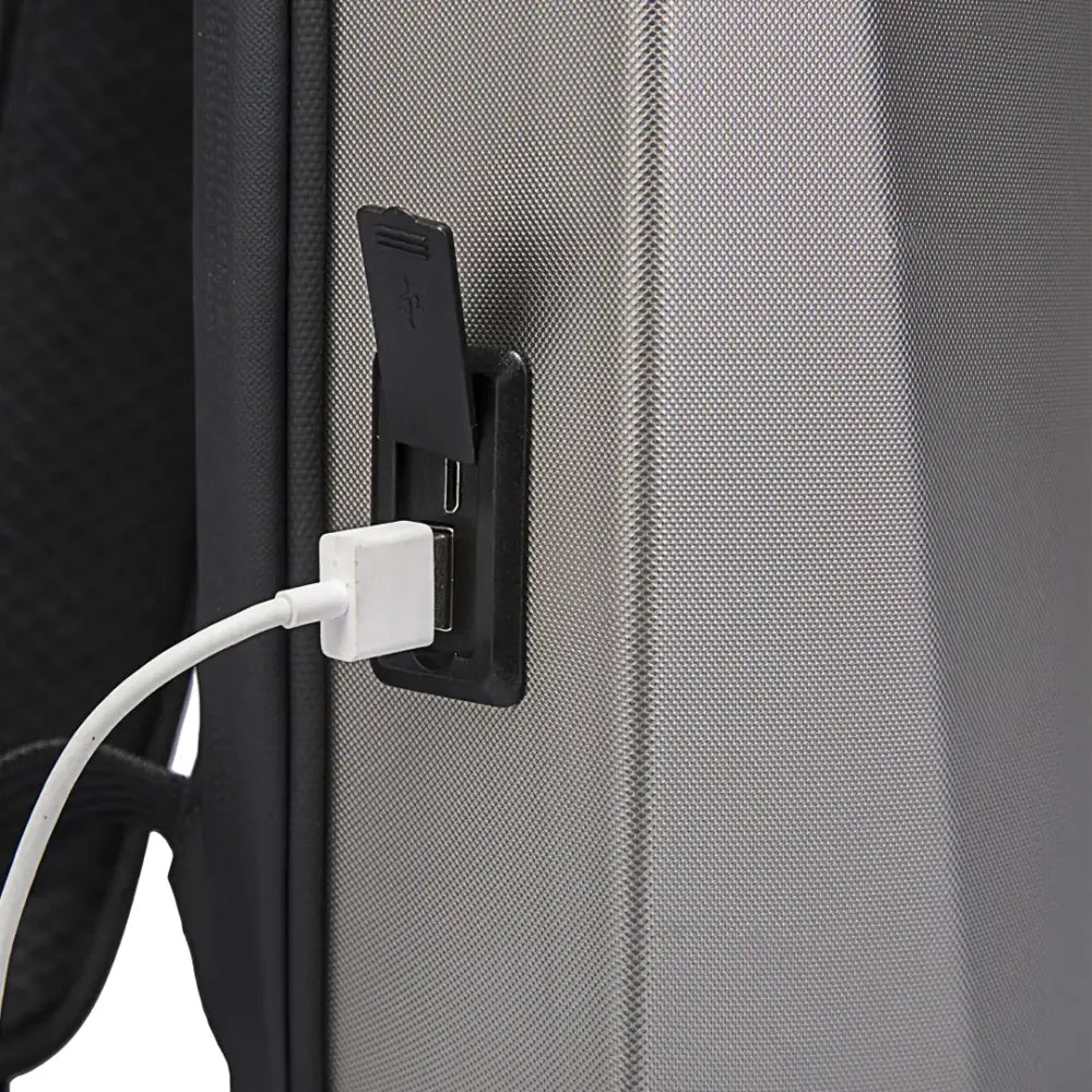 Valise grise avec port de chargement USB intégré du Sac à dos rigide ultra-plat antivol Atom