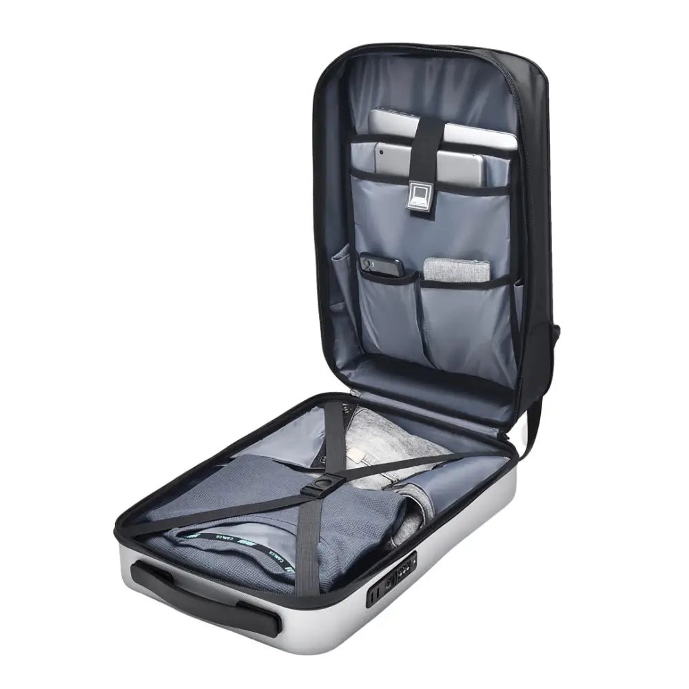 Sac à dos rigide ultra-plat antivol avec compartiments ouverts et organisation interne