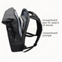 Sac à dos roll top homme HK21 noir ouvert avec ordinateur portable et compartiments principaux