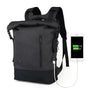 Sac à dos roll top homme HK21 gris foncé et noir avec port de chargement USB intégré