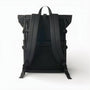 Sac à dos roll-top noir imperméable, design minimaliste et sangles durables