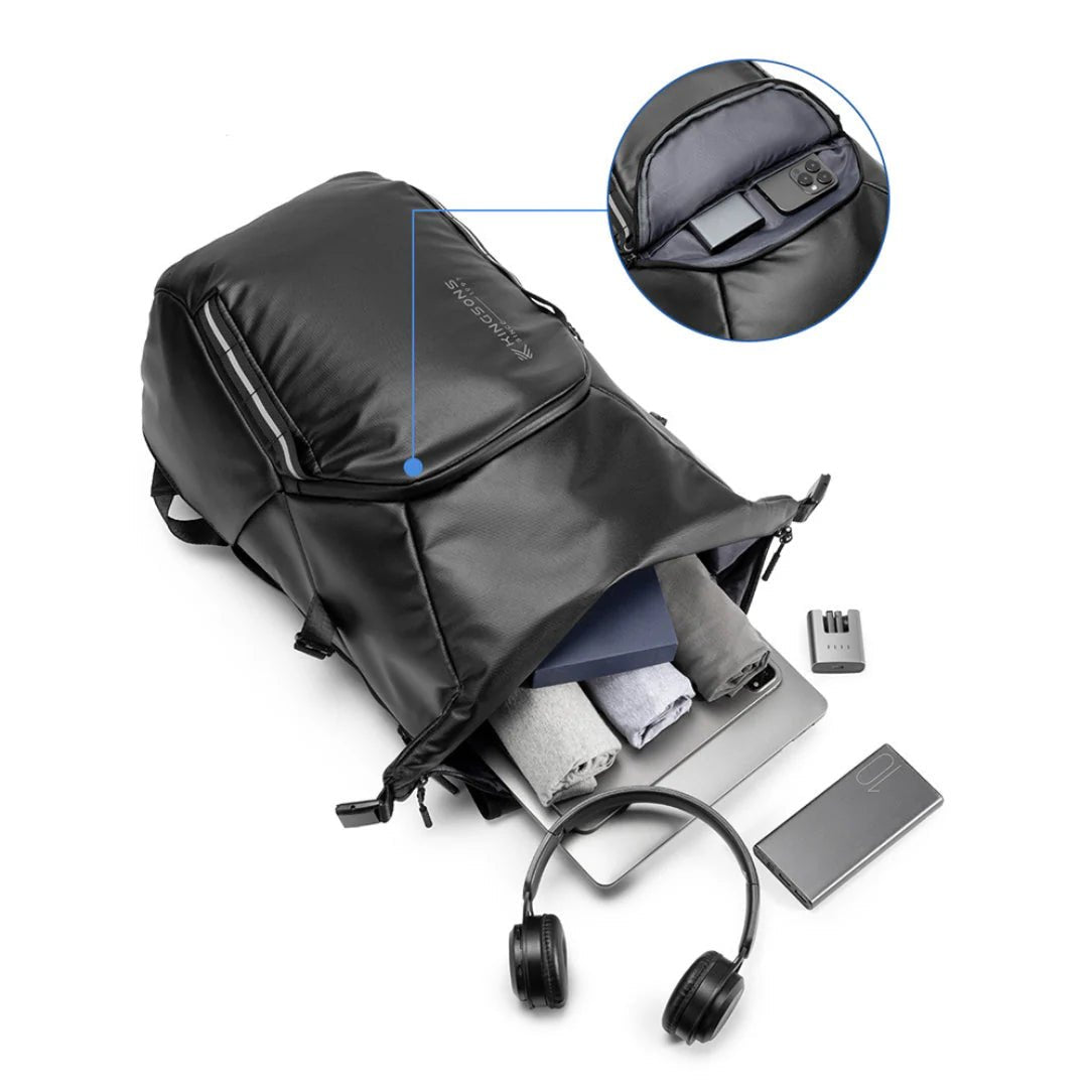 Sac à dos roll top Kingsons Black Edition avec plusieurs compartiments pour électroniques