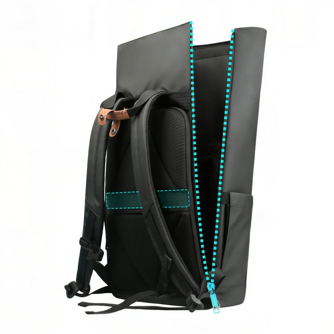 Sac à dos roll top noir pour PC 15,6 pouces avec fermeture latérale et dos rembourré