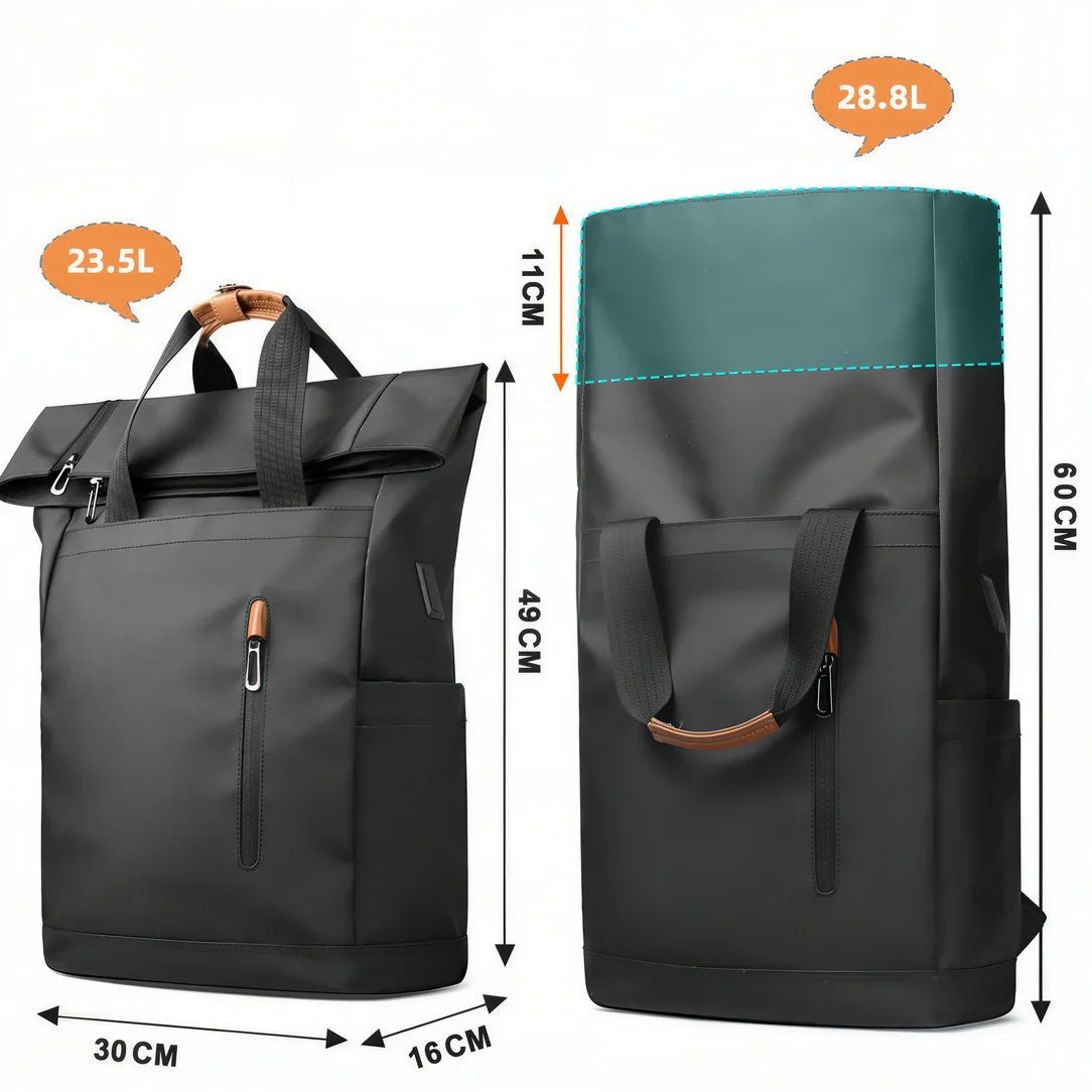 Deux sacs à dos noir roll top PC 15,6 pouces avec capacités et dimensions différentes