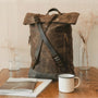 Sac à dos rétro en toile cirée marron avec bretelles en cuir pour un style vintage
