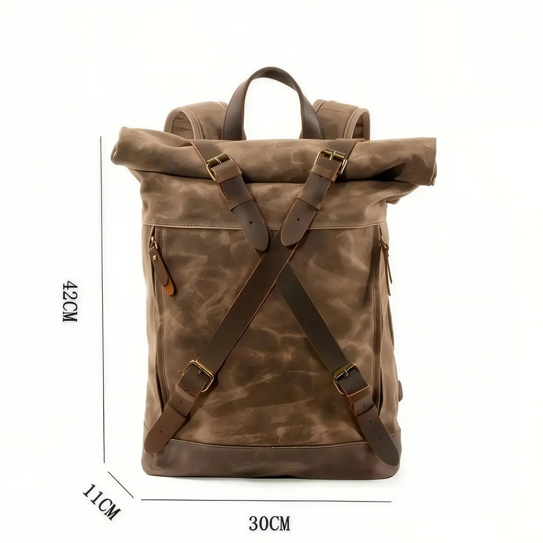 Sac à dos rétro en toile cirée marron avec bretelles en cuir pour style vintage