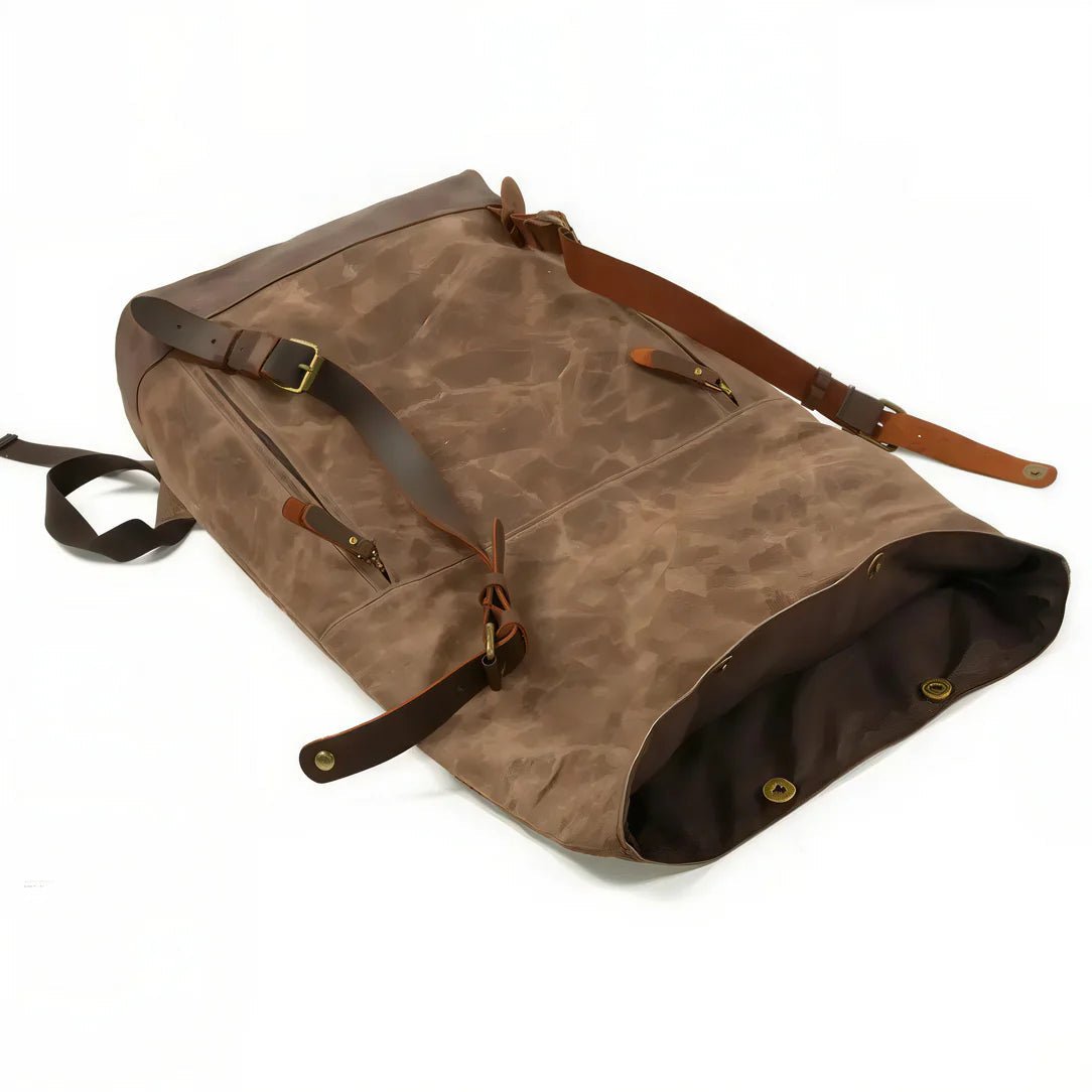 Sac à dos rétro en toile cirée marron avec bretelles en cuir pour un style vintage