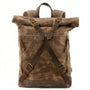 Sac à dos roll top rétro en toile cirée avec bretelles en cuir et boucles en laiton