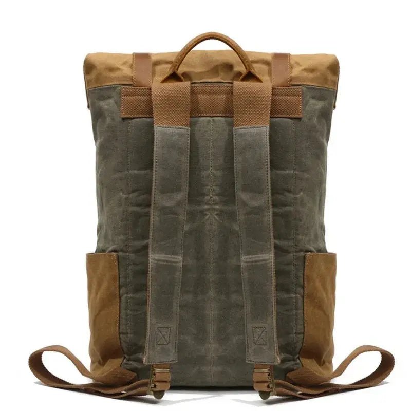 Sac à dos vintage en toile et cuir avec bretelles ajustables et poches latérales