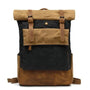 Sac à dos roll top vintage en deux tons de brun et noir avec sangles en cuir