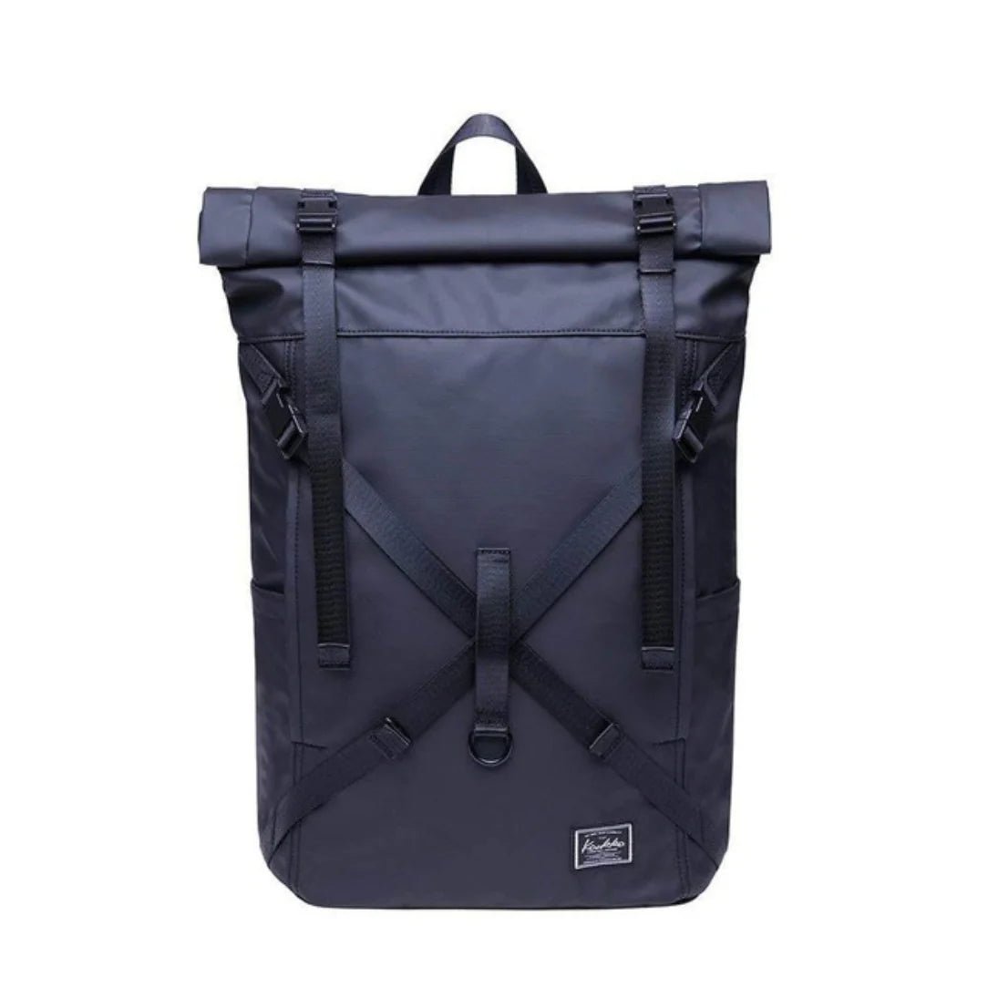Sac à dos rolltop Caellum bleu marine avec plusieurs sangles et boucles