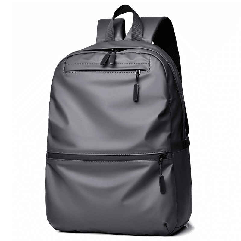Sac à dos scolaire casual gris élégant avec plusieurs compartiments zippés