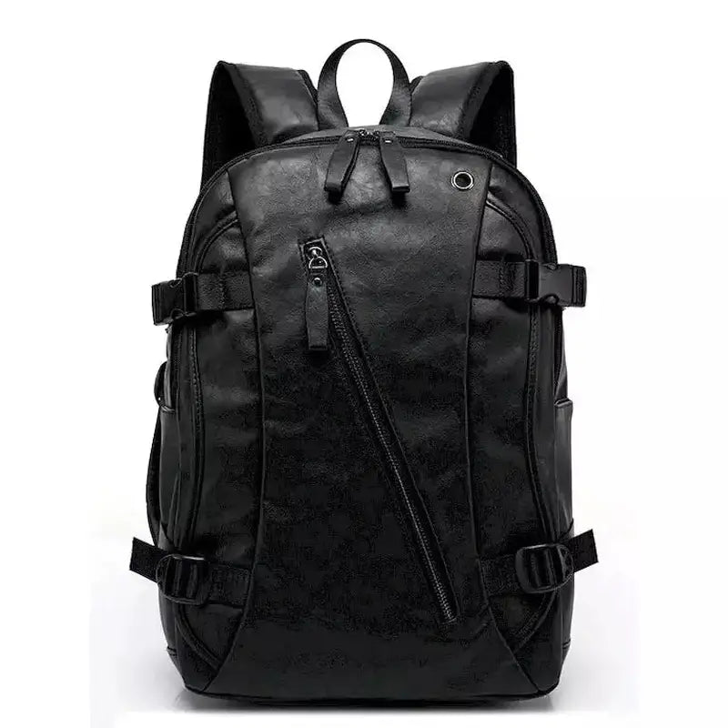 Sac à dos simili cuir homme noir avec plusieurs zippers et boucles