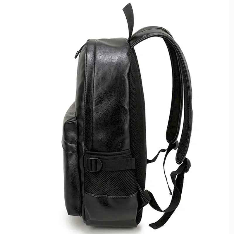 Sac à dos similicuir femme noir avec bretelles rembourrées et poches latérales
