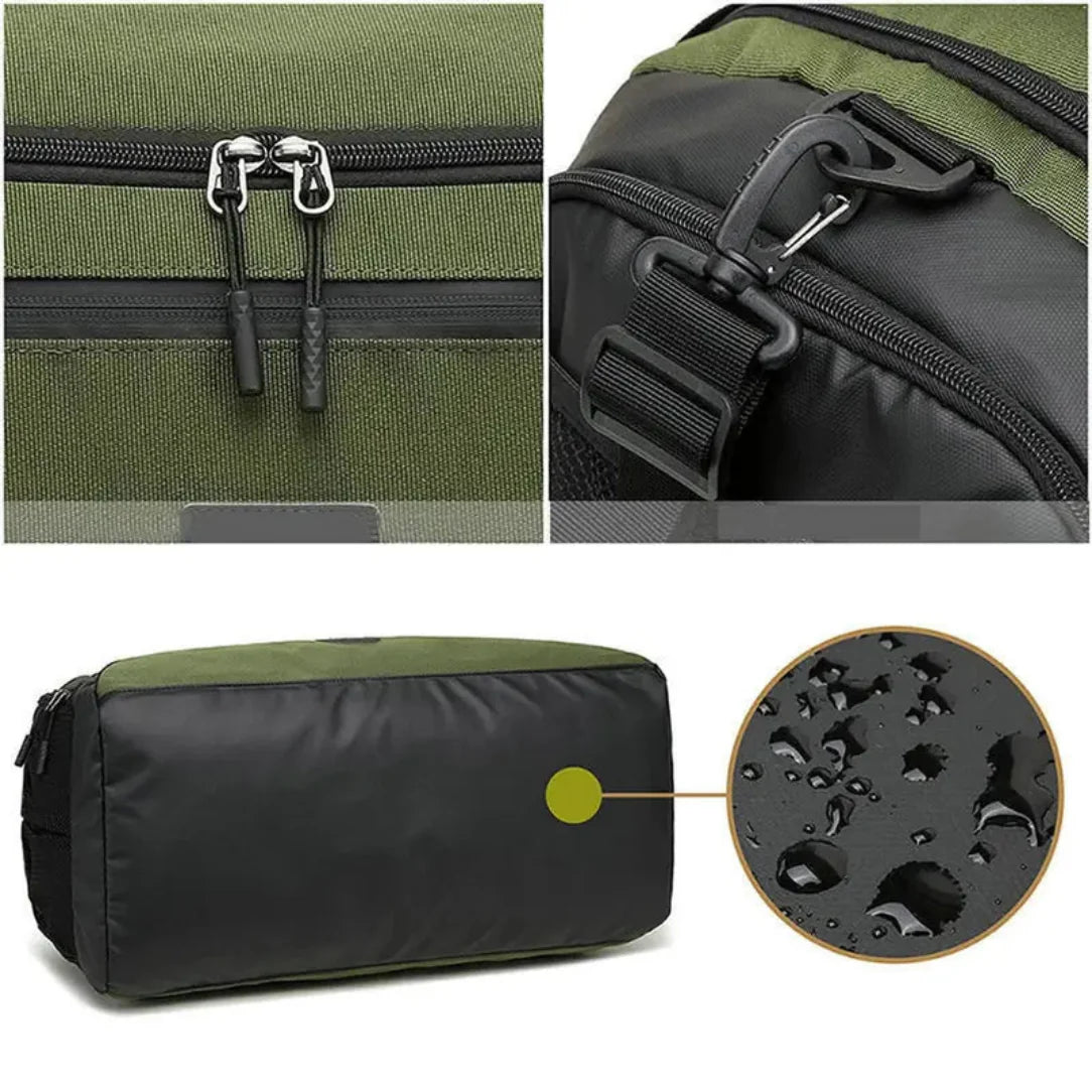 Sac à dos sport 40l olive vert et noir avec fond imperméable et bandoulière amovible