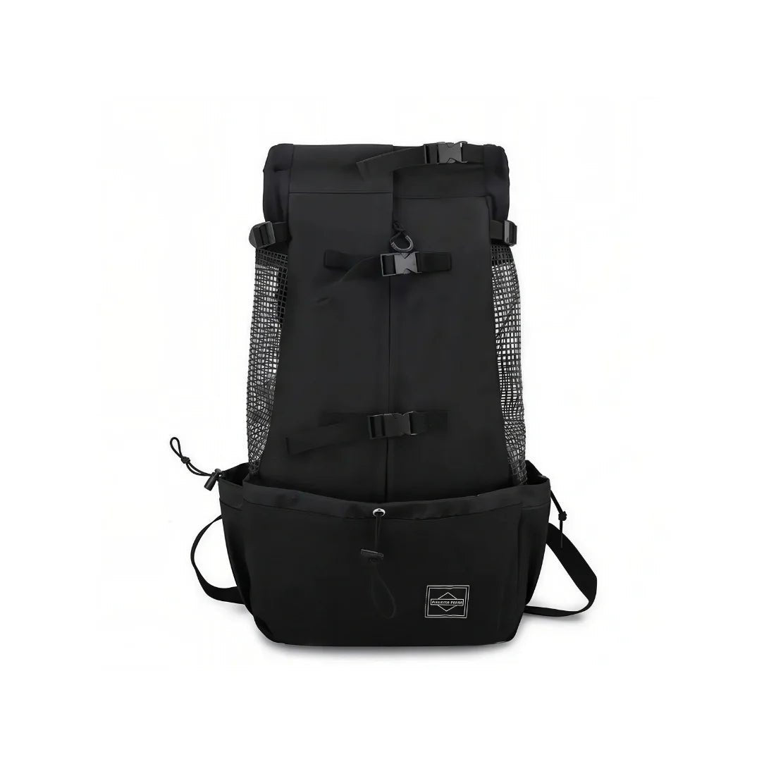 Sac à dos transport chien 20kg noir avec poches en mesh et boucles multiples