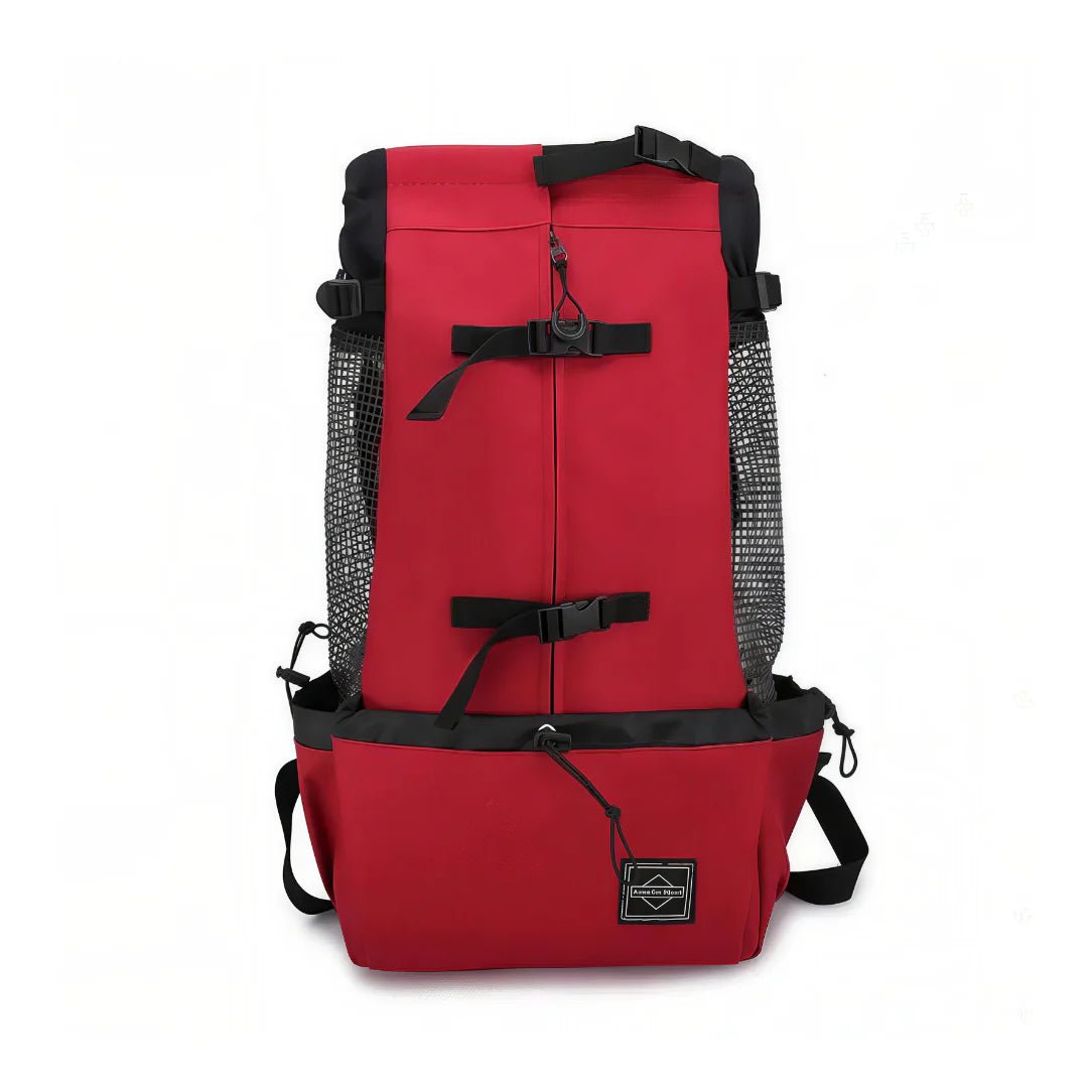 Sac à dos transport chien 20kg rouge et noir avec côtés en mesh pour animal