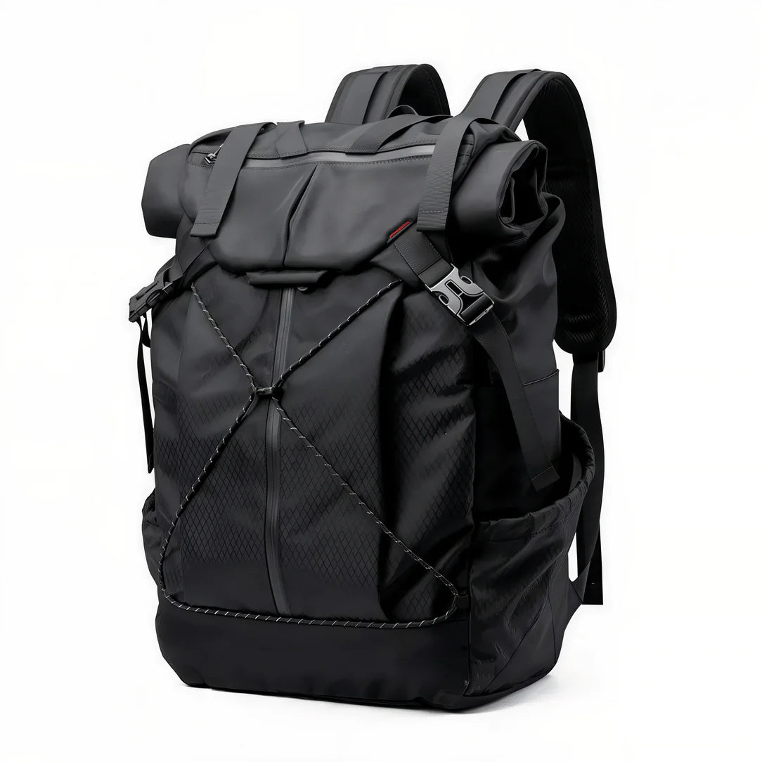 Sac à dos urbain homme Kratos noir avec cordons croisés et poches latérales