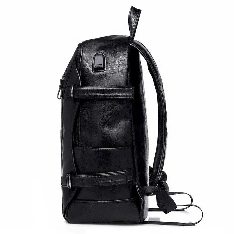 Sac à dos urbain pour femme en cuir noir avec port de chargement USB et bretelles ajustables