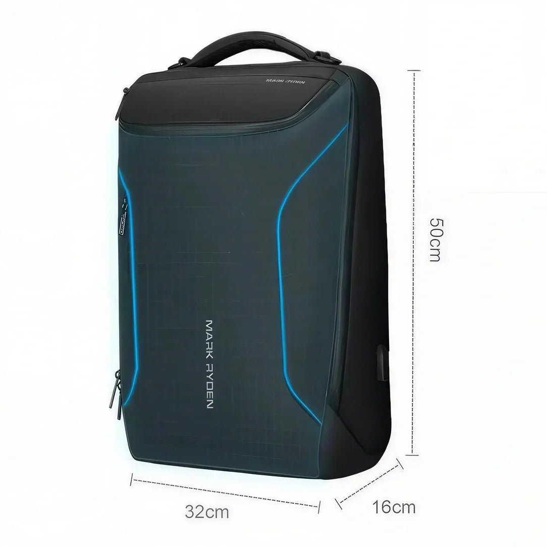 Sac à dos UrbanCore X avec accents bleus, dimensions spécifiées, pour ordinateur 17