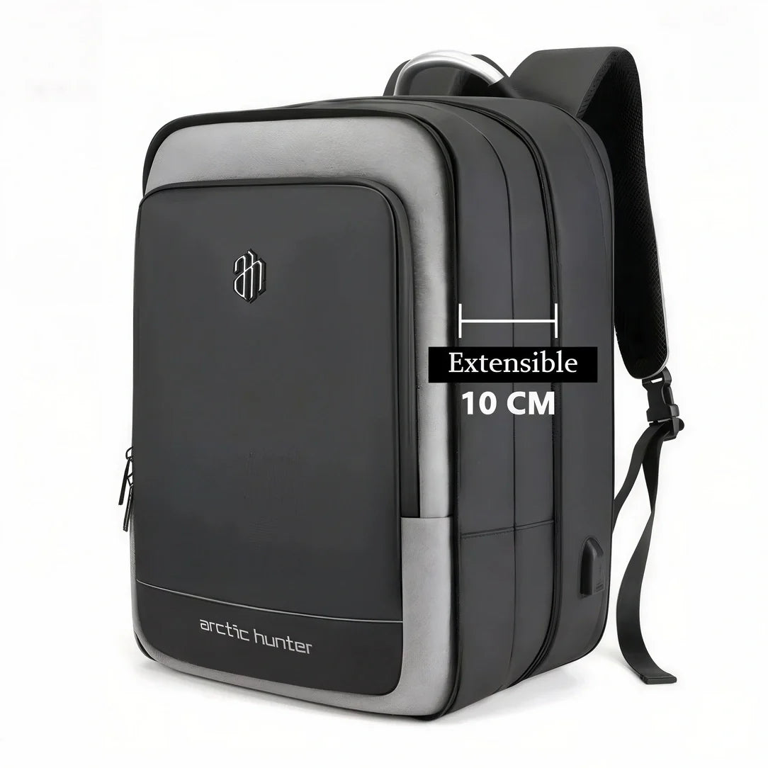 Sac à dos chasseur arctique noir et gris avec poche latérale extensible 10 cm