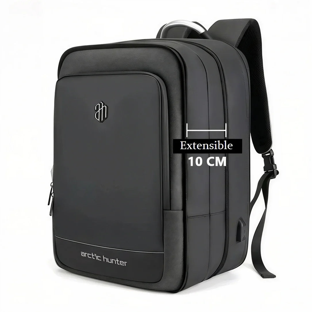 Sac à dos chasseur arctique noir extensible 10 cm avec multiples compartiments