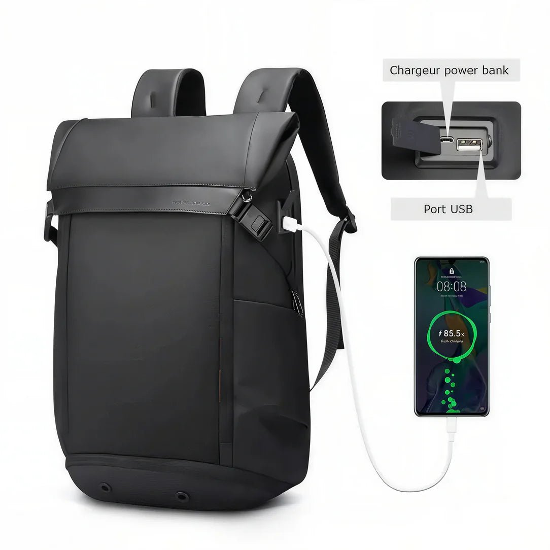 Sac à dos vélo urbain imperméable Ryden I avec roulettes noires et port de chargement USB