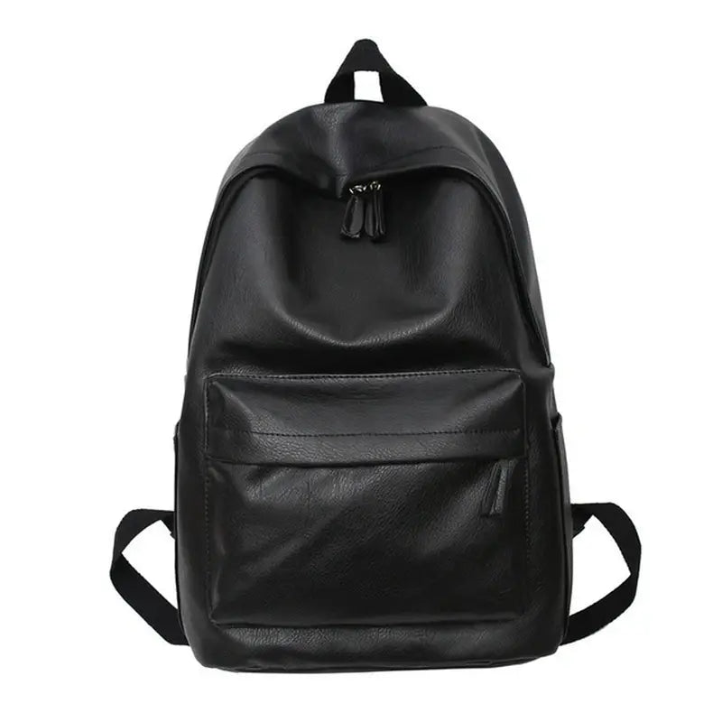 Sac à dos ville homme cuir en faux cuir noir avec poche frontale et poignée supérieure