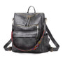 Sac à dos vintage femme en similicuir gris foncé avec sangle tissée colorée et compartiments zippés