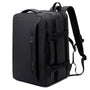 Sac à dos voyage avion noir avec compartiments, sangles de compression et bretelles rembourrées