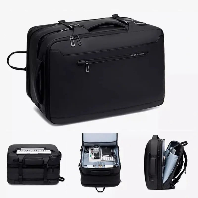 Sac à dos voyage avion noir multifonction avec plusieurs compartiments et options de port