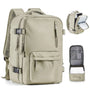 Sac à dos voyage femme beige clair avec plusieurs compartiments et organisation