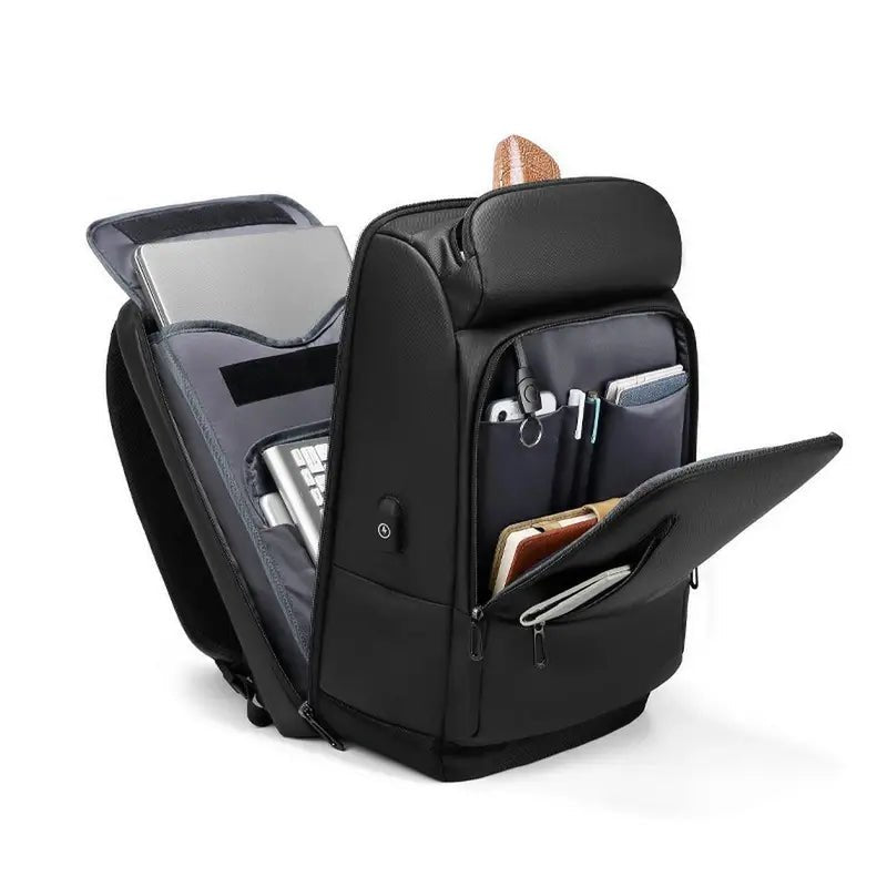 Sac à dos voyage ordinateur noir avec plusieurs compartiments et poche pour ordinateur portable