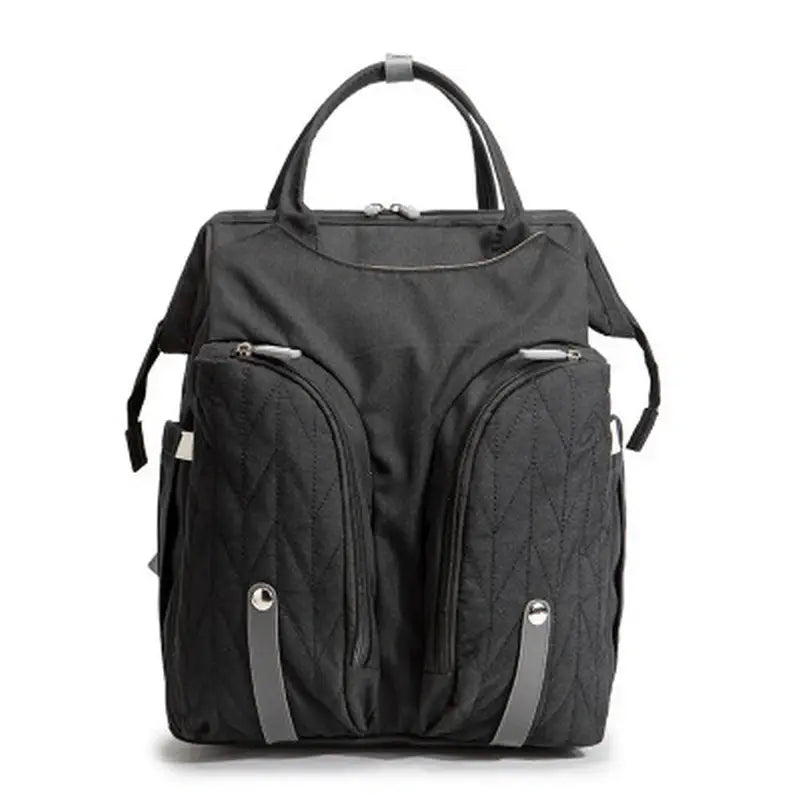 Sac à langer sac à dos lit en nylon noir matelassé avec poignées et poches frontales